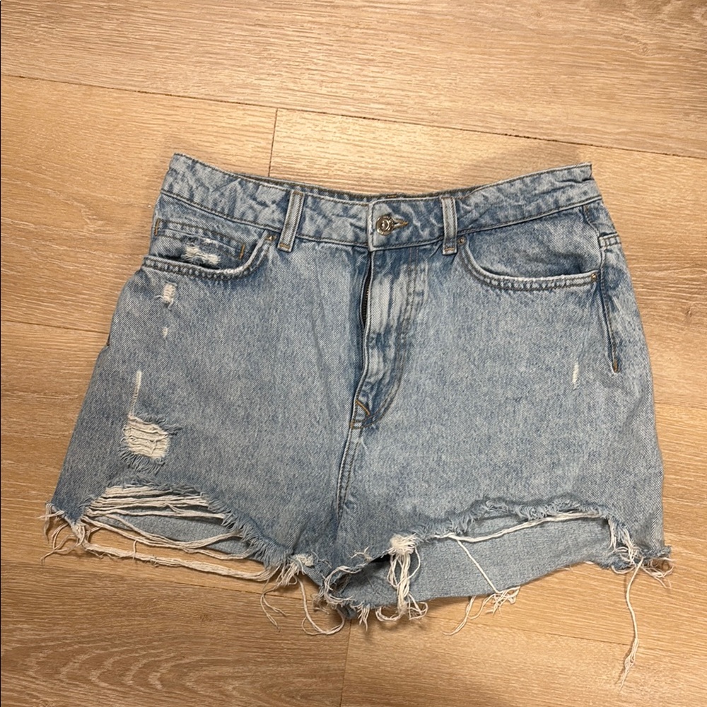 Zara Blue Jean Shorts Distressed High-Waisted